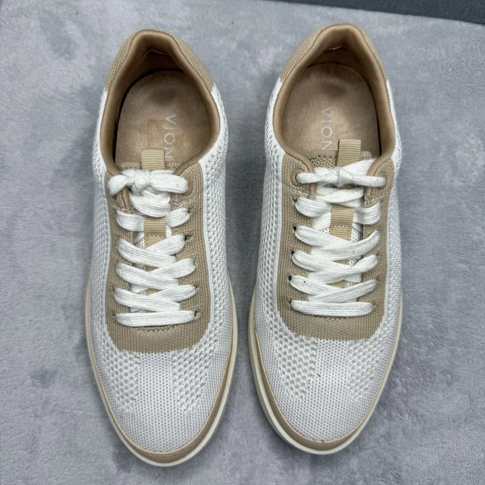 Vionic Galia Knit Sneakers Orthotic White Beige Womens 6.5 Comfort Walking Shoes